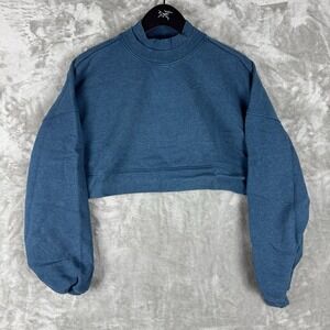 Gymshark Teal Blue Cropped Pullover Sweatshirt‎ Womens Size Small Double Collar